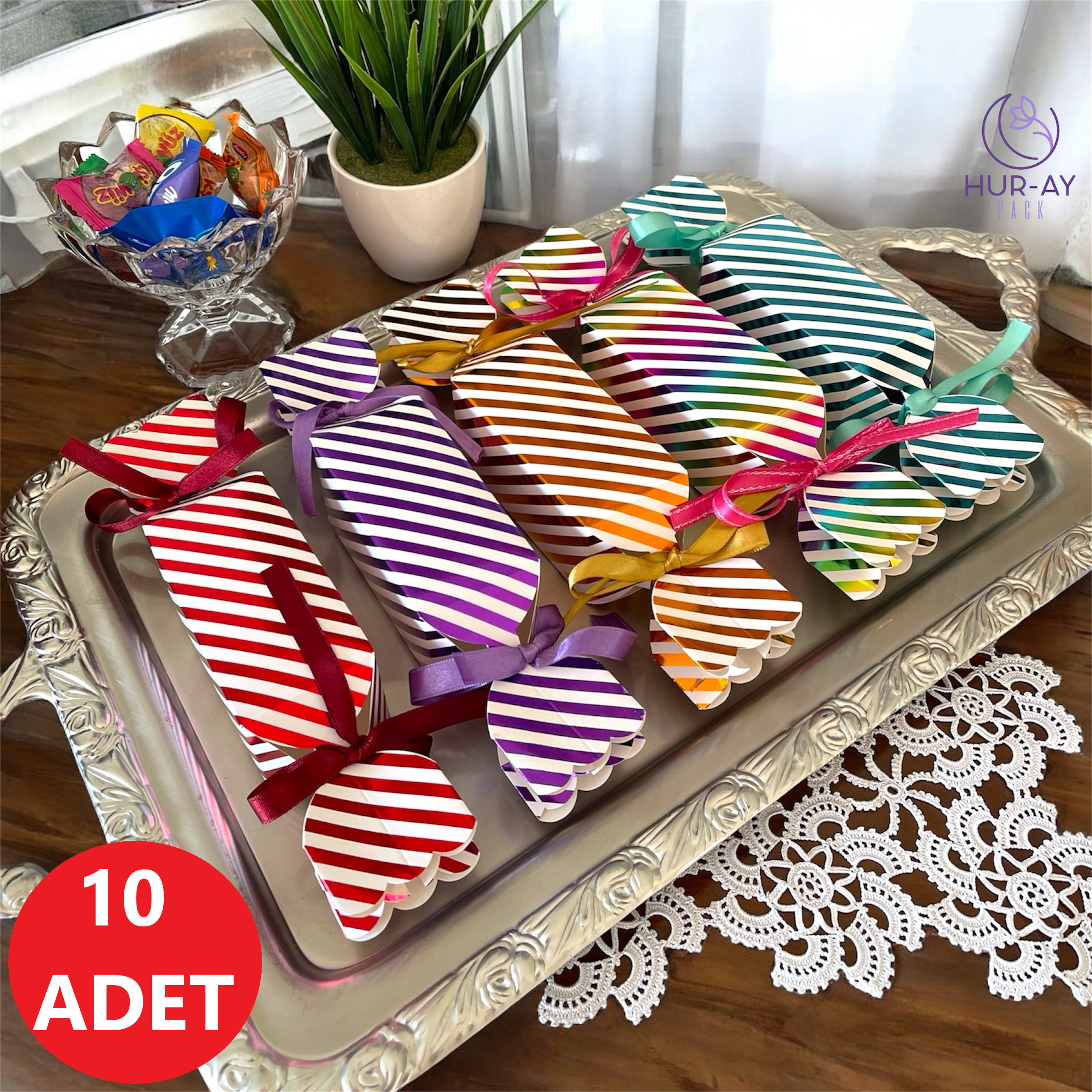 10'lu Bayram Şekeri Şeklinde Hediye Kutusu / 10'lu Set Hediye Kiti / Şeker Şeklinde Dekoratif Hediye ve Şeker Kutusu
