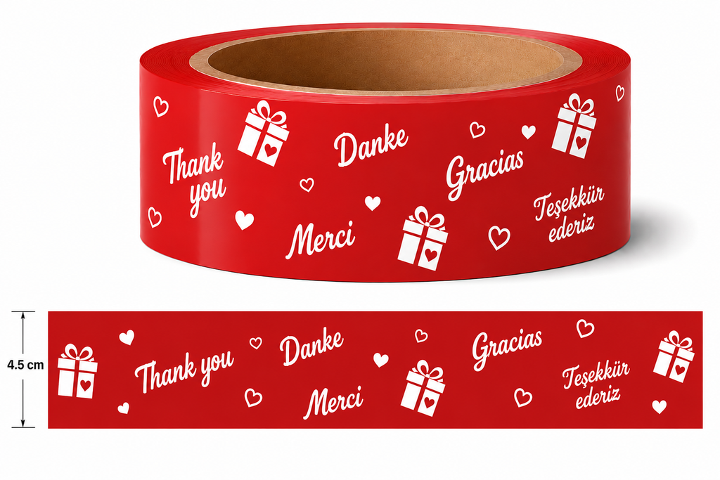 Renkli Koli Bandı / Kırmızı Baskılı Koli Bandı / 4,5 cm x 50 m/ Güçlü Hotmelt Yapışkanlı / 1 ADET