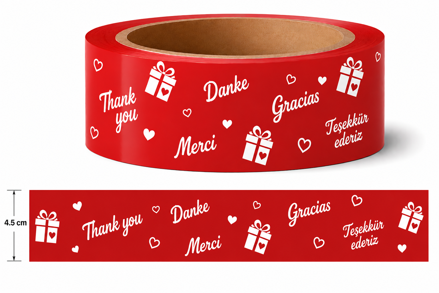 Renkli Koli Bandı / Kırmızı Baskılı Koli Bandı / 4,5 cm x 50 m/ Güçlü Hotmelt Yapışkanlı / 1 ADET