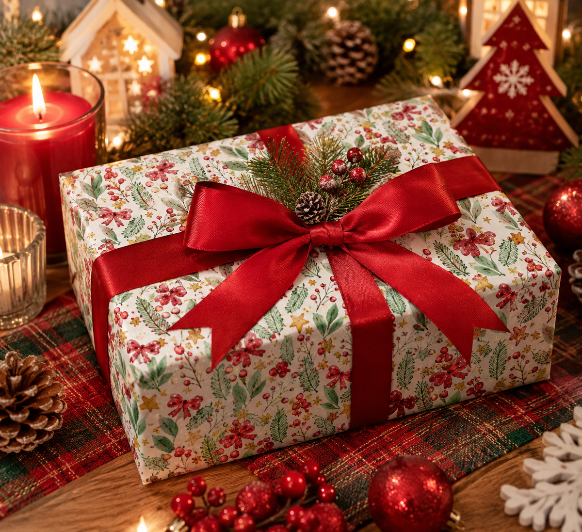 Yılbaşı Hediye Paketi Kağıdı 50x70 cm – Noel Temalı | 4'lü Set