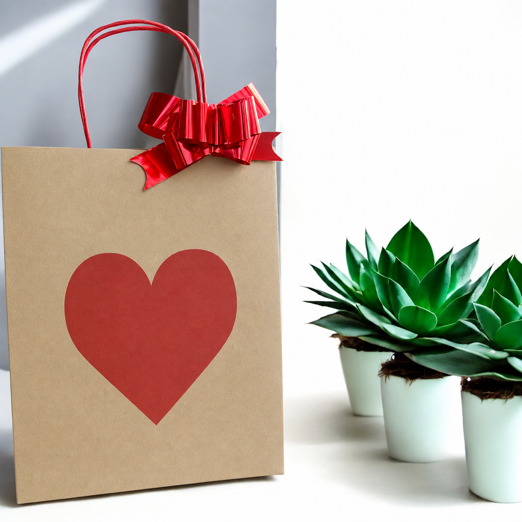 Kalp Baskılı Kraft Kağıt Çanta 18x24 cm – Özel Tasarım | 24 Adet