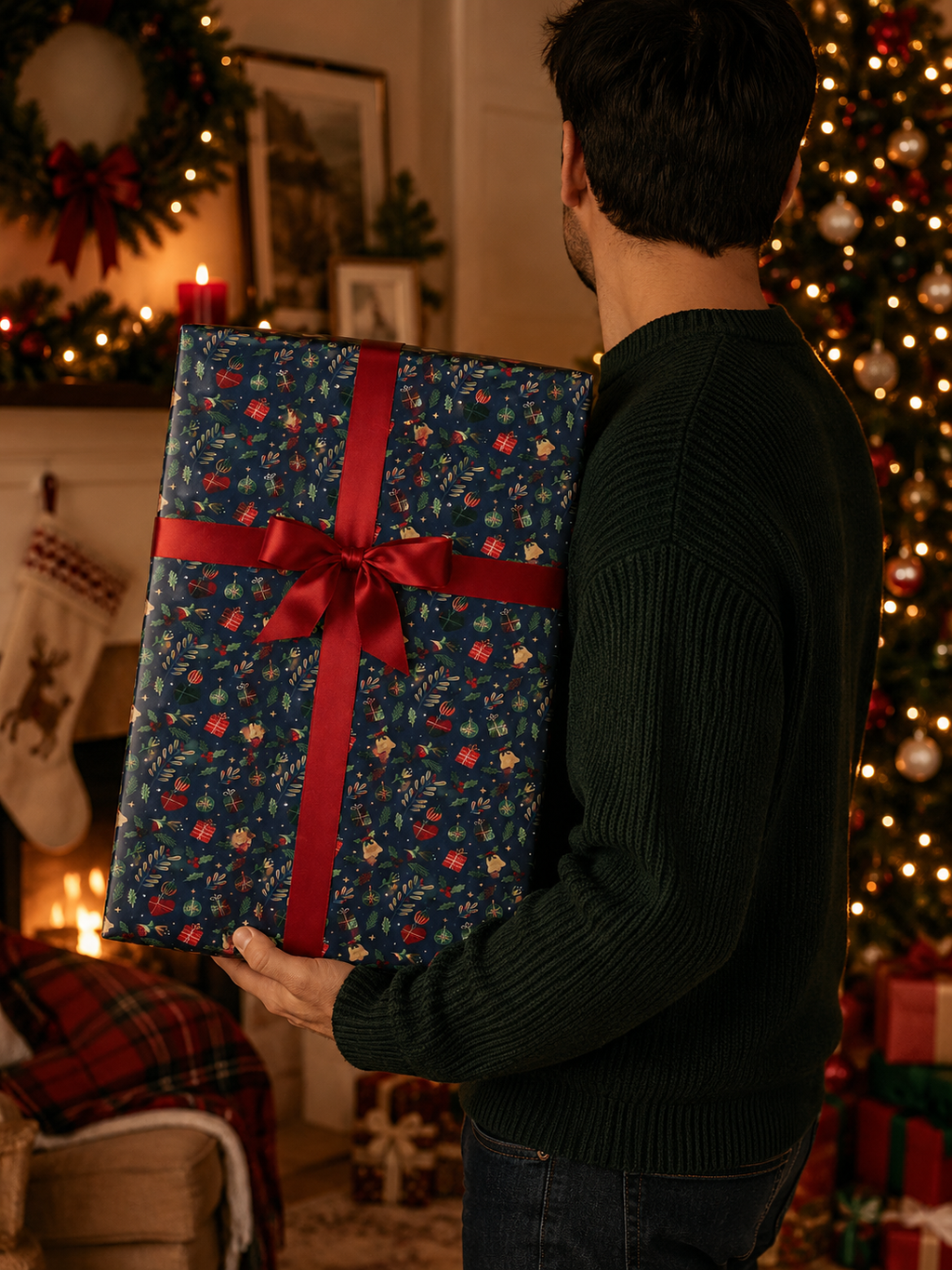 Toptan Yılbaşı Hediye Paketi Kağıdı 50x70 cm – Noel Temalı | 48'li Set