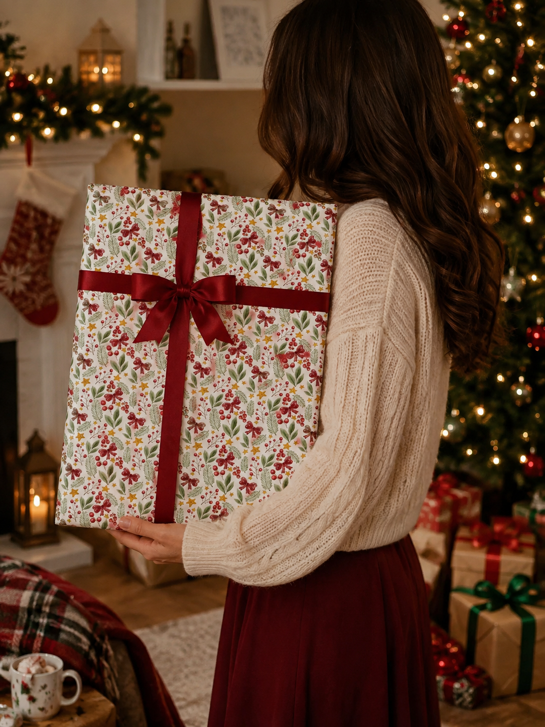 Toptan Yılbaşı Hediye Paketi Kağıdı 50x70 cm – Noel Temalı | 48'li Set