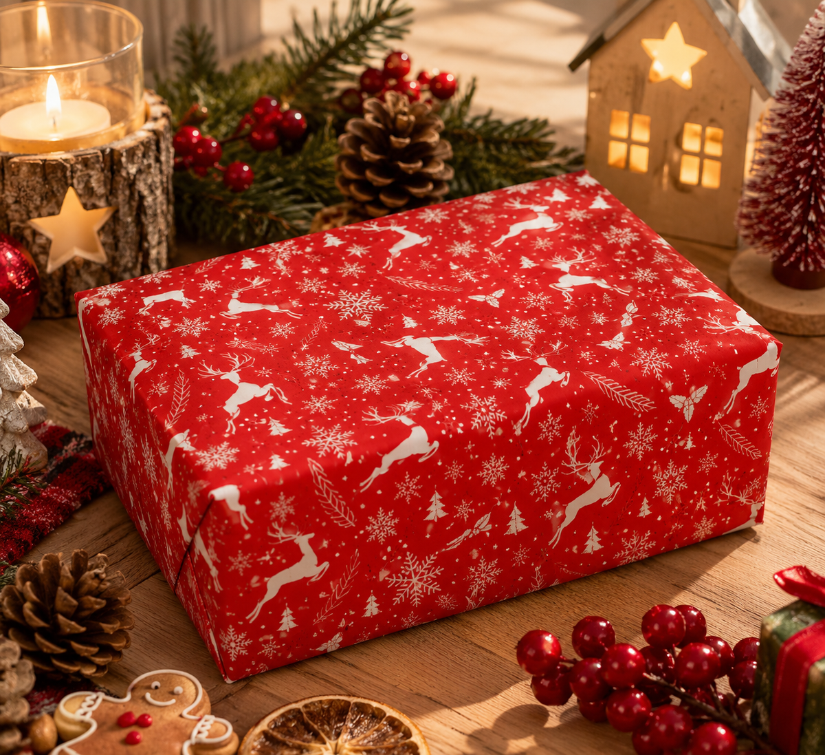 Yılbaşı Hediye Paketi Kağıdı 50x70 cm – Noel Temalı | 4'lü Set