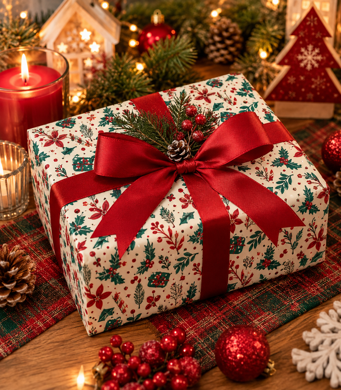 Yılbaşı Hediye Paketi Kağıdı 50x70 cm – Noel Temalı | 4'lü Set