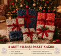 Yılbaşı Hediye Paketi Kağıdı 50x70 cm – Noel Temalı | 4'lü Set