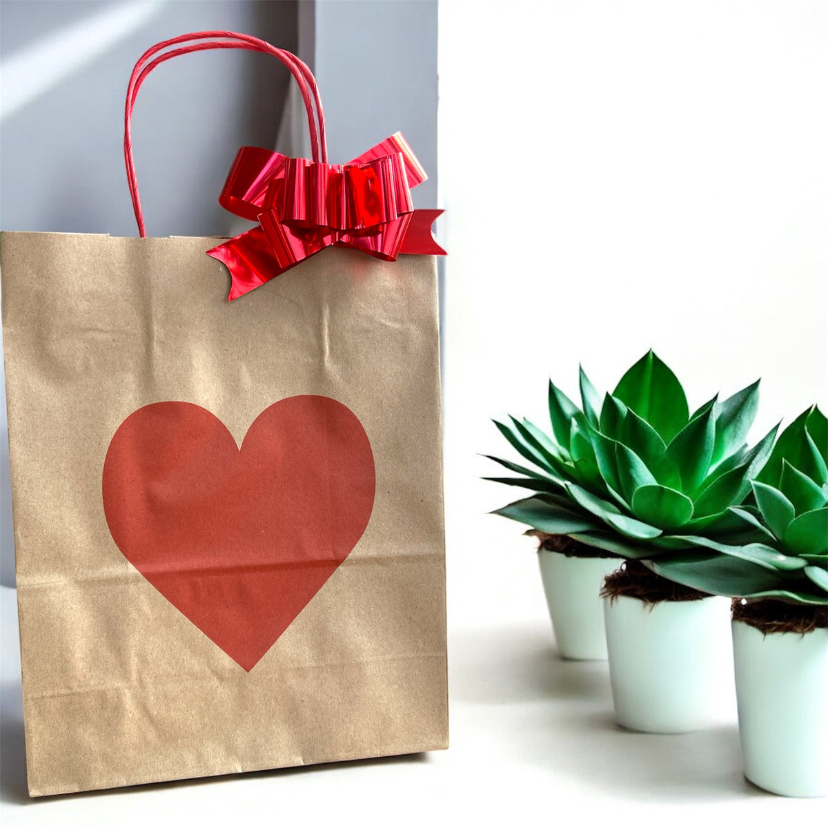 Kalp Baskılı Kraft Kağıt Çanta 18x24 cm – Özel Tasarım | 24 Adet